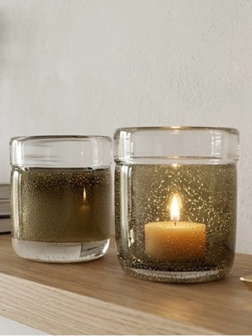 Vintage Heavy Bubble Glass Votive Holders Set of 2 Smokey